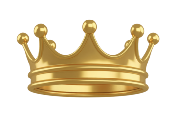 A golden crown with a double band, five points, and spherical jewels.  Royal, majestic symbol of power. background removed