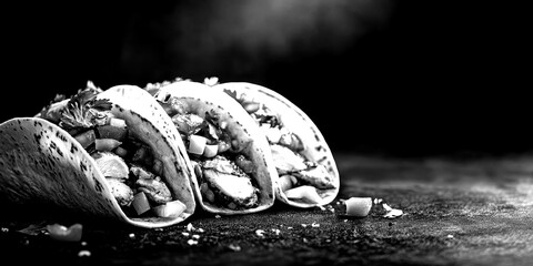 Delicious tacos filled with grilled chicken, fresh vegetables, and salsa on a textured surface