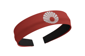 Red headband with a white sun design, perfect for sports or fashion. background removed