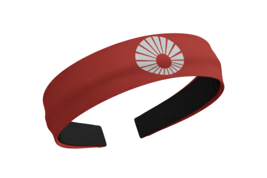 Red headband with a white sun design, perfect for sports or fashion. background removed
