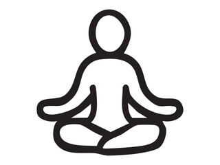 Black outline of person in lotus position, meditating on white background. concept of yoga, mindfulness, relaxation, tranquility, icon, logo, zen, well-being, design element