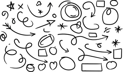 Hand drawn doodle elements arrows circles and shapes for design use