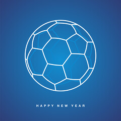 2026 New Year transparent soccer football ball design on blue background