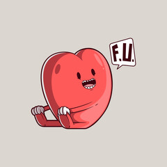 Cute Heart Character Sitting on Floor vector illustration. Mascot, funny design concept.