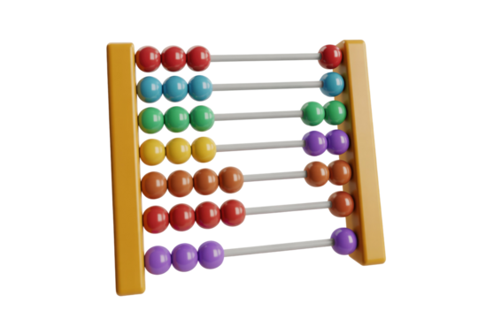 A colorful 3D rendered abacus, a classic counting tool for arithmetic learning and education. background removed