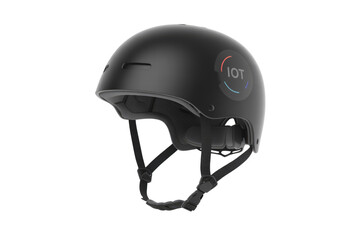 Fototapeta premium Black IoT smart helmet with adjustable straps, designed for safety and connectivity. background removed