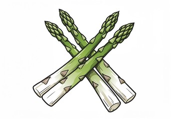 Illustration of crossed fresh asparagus stalks on a white background
