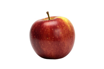 A single, ripe red apple with yellow highlights, isolated on a transparent background. background removed
