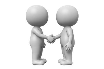 Two 3D figures shaking hands, symbolizing partnership, agreement, or collaboration. background removed