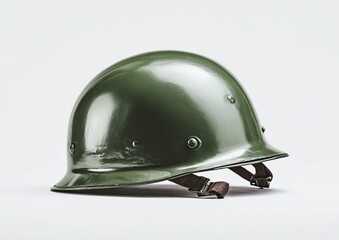 Fototapeta premium Olive-green military helmet, angled view