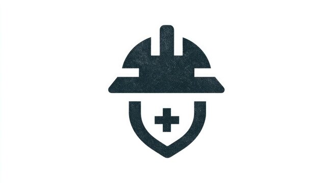 Protecting workers with hard hat and medical cross shield icon symbolizing safety and healthcare in industry