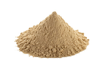 A pile of light brown ginger powder isolated on a transparent background. background removed