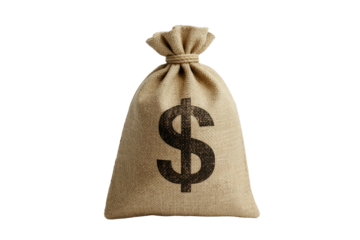 A burlap sack with a dollar sign printed on it, symbolizing wealth and finance. background removed