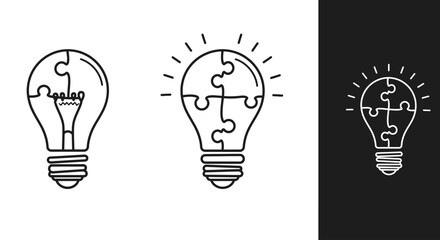 Puzzle Light Bulb Icon for Innovation, Ideas, and Problem Solving
