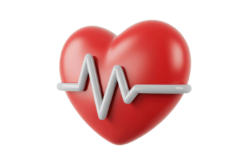3D render of a red heart with a white heartbeat line, symbolizing health and life. background removed
