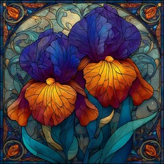 Ornate stained glass botanical flower pattern high resolution picture