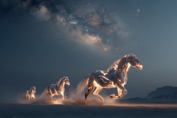 Magical glowing horses running high resolution picture