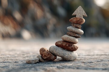 Upward arrow made of stacked stones representing balance and steady progress