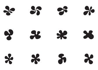 Fototapeta premium Abstract Petal Blob Pattern Vector | Modern Minimal Organic Shape Icons | Black Silhouette Flower Clipart Set