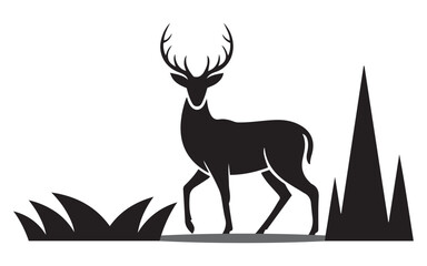 Deer Silhouette Vector – Wild Animal Illustration, Forest Nature Clipart, Stag Icon for Logos, Prints, and Outdoor Designs
