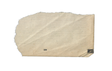 Torn Aged Paper Fragment with Printed Numbers and Creased Texture on Transparent Background