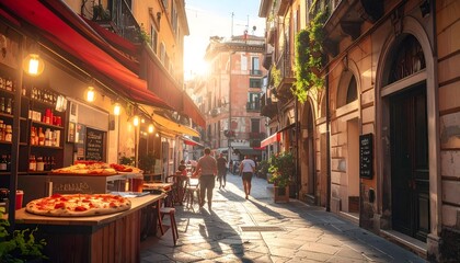Naklejka premium Golden Hour in an Old Town Street