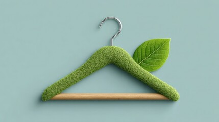 Embrace sustainable fashion with this eco friendly grass covered hanger adorned with a vibrant green leaf, symbolizing nature and growth.