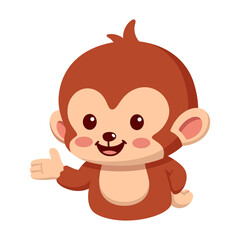 Cute Cartoon Monkey Character With Brown Fur Pink Cheeks and Thumbs Up Gesture on Transparent Background