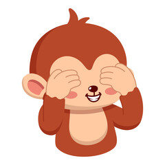 Cute Cartoon Monkey Covering Eyes With Paws Smiling Happily White Background Transparent Background