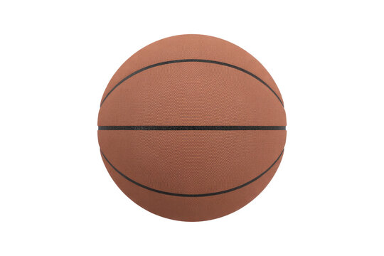 Overhead view of a classic orange basketball with black lines, isolated on a transparent background. background removed