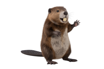A friendly, cartoonish 3D model of a beaver waving. background removed