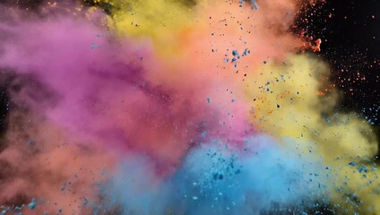 Explosion of Vivid Colored Powder in Black Background Abstract Dynamic Movement Burst Vibrant Particles Swirling Energy Bright Hues Creating Festive Atmosphere Motion Graphics Background High Speed - Powered by Adobe