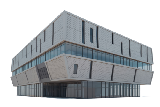 Modern architectural design of a multi-story building with glass windows and textured facade. background removed