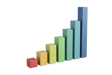 Ascending colorful 3D bar graph showcasing growth and progress. background removed