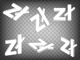 Set of perspective projections 3d Polish zloty Sign model icons on transparent background.  High detailed 3d zloty of Poland.  Abstract concept of graphic elements for your design. EPS 10