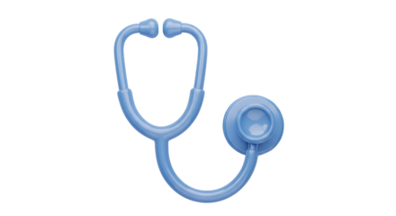 A light blue stethoscope lies on a white background