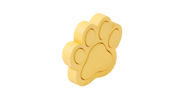 Yellow paw print cookie cutter on white background