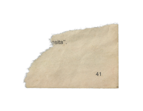 Torn Aged Page Fragment with Partial Spanish Text and Page Number on Transparent Background