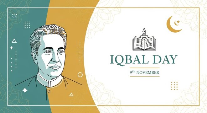 Iqbal day celebration poster design featuring poetic legacy and cultural symbols