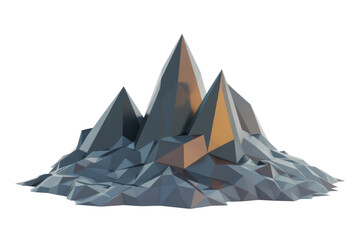 Obraz premium Low-poly 3D render of a mountain range with metallic peaks and a textured base. background removed