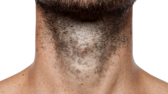 PNG of Close-up of a man's neck with stubble, highlighting skin texture and facial hair growth.