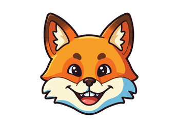 Obraz premium Cute cartoon fox head with a happy smiling expression.