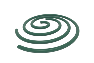A 3D render of a dark green mosquito coil, spiraling inward, isolated on a transparent background. background removed