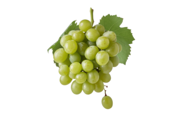 A bunch of green grapes with a leaf, isolated on a transparent background. background removed