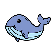 Cute Cartoon Whale Illustration With Blue Body And Light Blue Stripes On A Transparent Background Simple Doodle Art