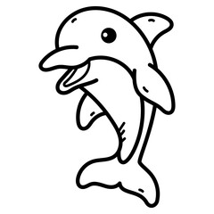 Cute Dolphin Doodle Illustration Line Art Transparent Background Simple Outline Drawing Art