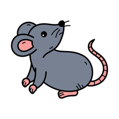 Cute Gray Mouse Sitting with Pink Ears and Paws on Transparent Background Cartoon Style