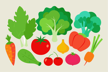 Fototapeta premium A colorful collection of fresh, healthy vegetables and fruits including tomatoes, peppers, carrots, apples, oranges, and strawberries