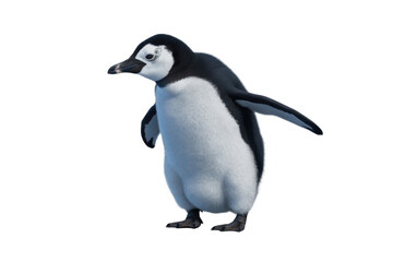 Obraz premium Adorable baby penguin, fluffy white and black feathers, standing on transparent background. background removed