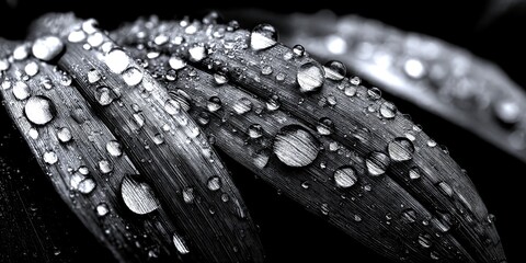 Water droplets clinging to lush leaves in a rainforest setting after a refreshing rain shower